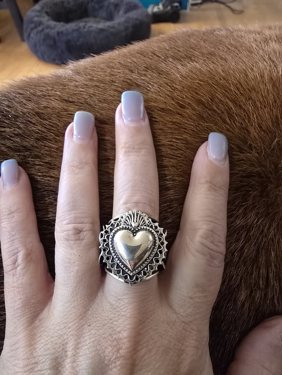 Taxco Jewelry - Taxco Sacred Heart Sterling Ring-sz 7.5